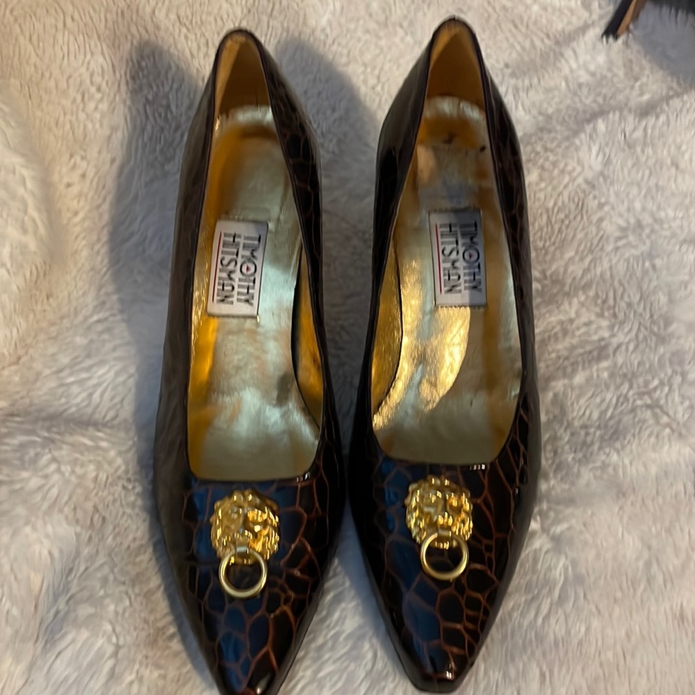 TIMOTHY Hitsman Women's Size 10 M Brown Patent Leather  Croc Print Pumps